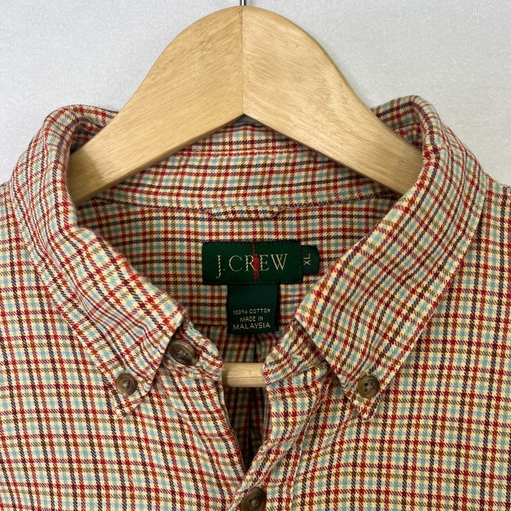 Vintage J.Crew Oarsman Shirt XL Blue Red Check Long Sleeve Button Up Preppy 90s